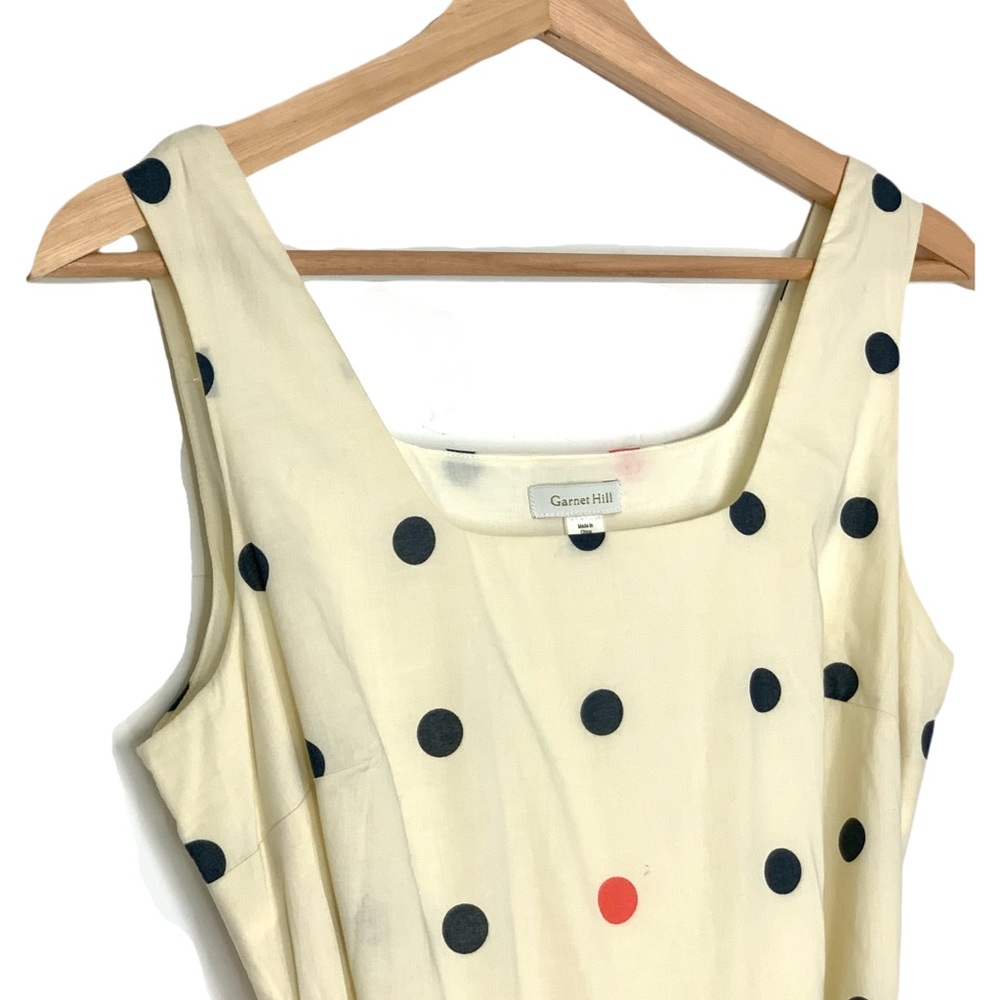 Garnet Hill A-Line Polka Dot Sleeveless Dress w/Tie Belt in Cream Size 6 - Picture 2 of 13
